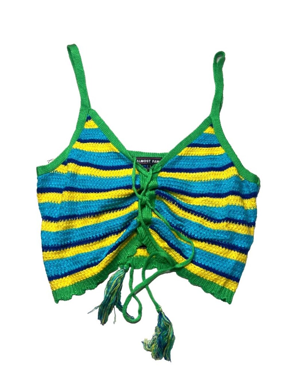 Almost Famous Crochet Striped Sleeveless Top Multicolor L Boho Festival Concert